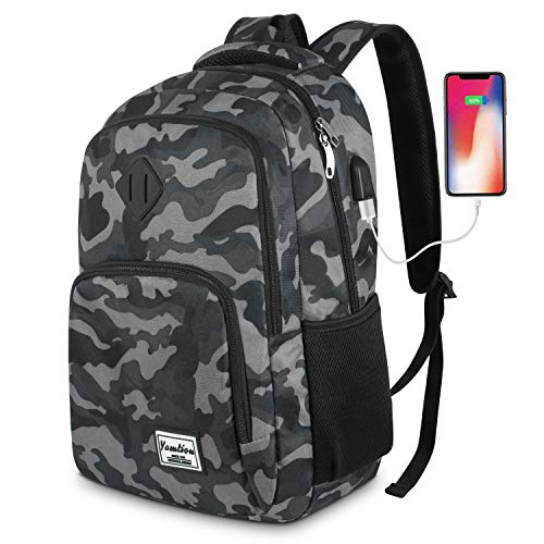 Yamtion Zaino Porta Pc Con Porta Di Ricarica Usb,Zaino Scuola Scomparto Per Laptop Da 15,6 Pollici (15.6 Pollice, Gjb6-Camouflage Black)