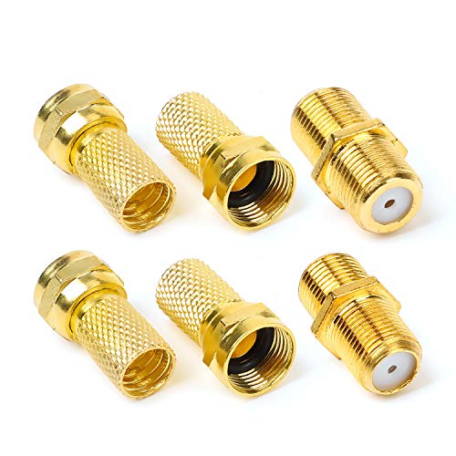 Hyber & Cara - Kit Di Connettori Tipo F Per Estensione E Riparazione Cavo Coassiale, 4 Connettori Rg6 E 2 Accoppiatori Femmina Per Sky/Freesat/Virgin