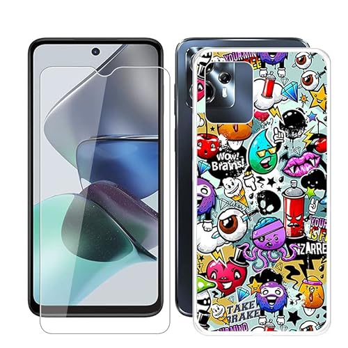 Aqgg Custodia + Vetro Temperato Per Motorola Moto G13 (6.50 Pollici) Cover Case Transparent Tpu Morbido Silicone Bumper -Protezioni Per Lo Schermo -Wi