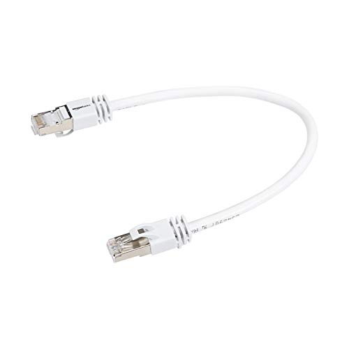 Amazon Basics - Cavo Di Rete Ethernet Patch Cat7 Ad Alta Velocità Gigabit Con Connettori Rj45, 0.3 M, Confezione Da 5, Bianco