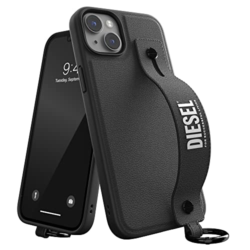 Diesel Custodia Per Iphone 14 Plus Compatibile - Custodia In Pelle Con Cinturino Per Mano | Con Funzione Stand E Bordi Rialzati | Nero