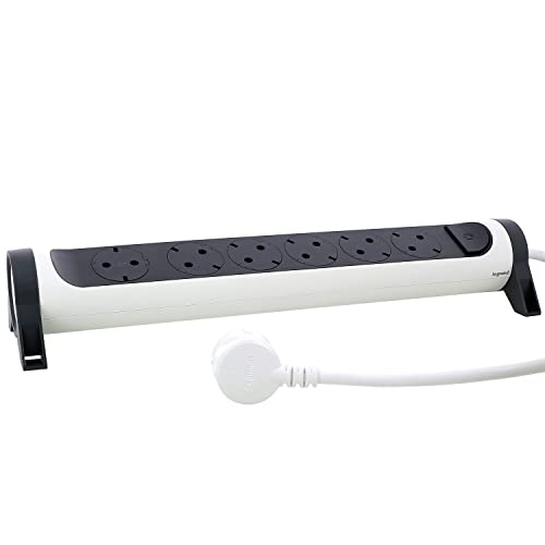 Legrand, Ciabatta Elettrica Girevole, 6 Prese, Multipresa, Montaggio A Parete O Su Tavolo, Interruttore Led On/Off, Cavo Da 1,5 M, Ultra Bianco/Nero, 