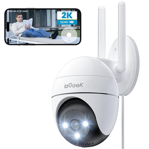 Iegeek 2K Telecamera Wi-Fi Esterno 360° Ptz Videocamera Sorveglianza Wifi Con 3Mp Visione Notturna A Colori 15M,Rilevamento Umano Pir E Allarme Sonoro