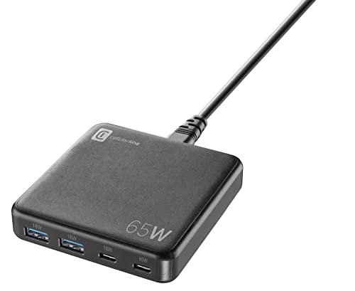 Cellularline | Multipower Desk 65W | Caricabatterie Da Rete 4 Porte Gan 65W - Output Totale 65W - 2 Porte Usb Da 18W, 1 Porta Usb-C Da 18W E 1 Porta U