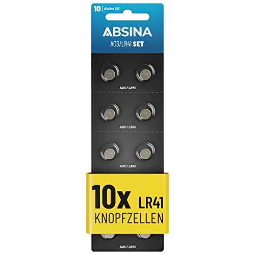 Absina 10X Pile Lr41 Ag3 - Batterie Lr41 Bottone 1,5V Alcaline A Prova Di Perdite E Longevoli - Lr736 / L736 / G3 / G3A / 3Ga / 192 / Gp192 / V3Ga / R