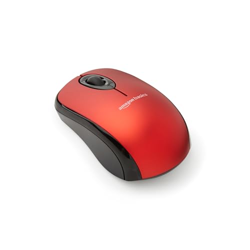 Amazon Basics - Mouse Senza Fili Per Computer, Con Microricevitore, Rosso