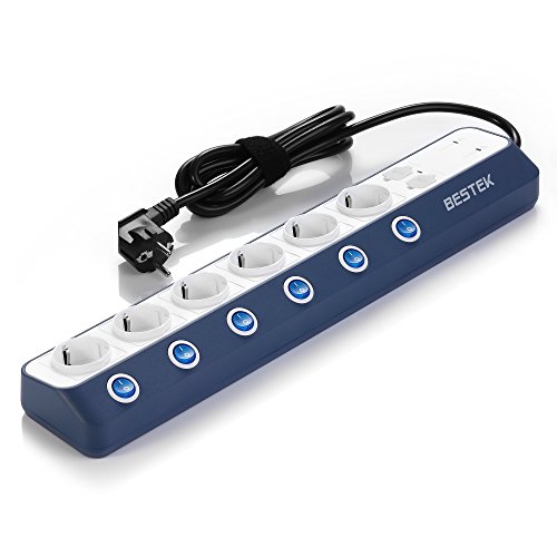 Bestek Multipresa Filtrata Ciabatta Elettrica Da Muro A 6 Prese Schuko E 4 Usb Rapida, Anti Sovratensioni Spd Con Interruttori Indipendenti, Multi Pro