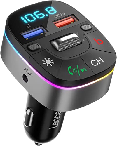 Lencent Trasmettitore Bluetooth Per Auto, Aux Musica Bluetooth Auto Con Doppio Mic Wireless Più Forte E Bassi Profondi, Ricarica Rapida Qc3.0, Support