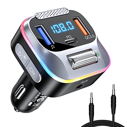 Lencent Trasmettitore Fm Bluetooth 5.0, 20Wpd + 18Wqc3.0 Caricatora Usb Da Auto, Aux Adattatore Bluetooth Radio Musica, Grande Microphone & Hifi Basso