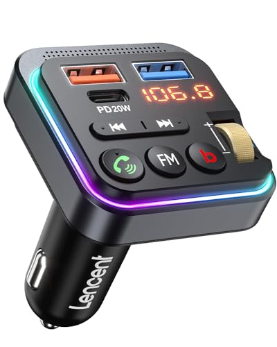 Lencent Trasmettitore Bluetooth 5.0 Per Auto, Musica Bluetooth Auto Con Bassi Profondi E Suono Hi-Fi Lossless, Ricarica Rapida Tipo-C Pd 20W E Qc3.0 1