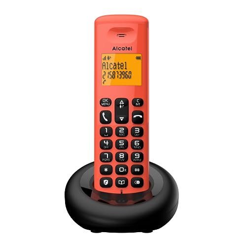 Alcatel E160 Rosso Telefono Cordless Dect Con Blocco Chiamate Indesiderate, Ampio Display Retroilluminato Arancione Di Facile Lettura, Suonerie Classi
