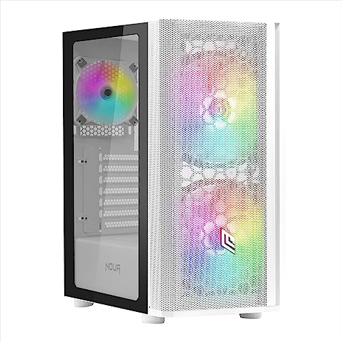 Noua Orizon M111 Bianco Case Atx Per Pc Gaming, Supporta E-Atx, 0.50Mm Spcc, 3 Ventole Led Argb Indirizzabile (2 X 200Mm + 1 X 120Mm), Frontale Mesh E