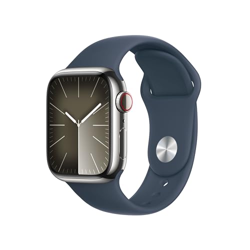 Apple Watch Series 9 Gps + Cellular 41Mm Smartwatch Con Cassa In Acciaio Inossidabile Color Argento E Cinturino Sport Blu Tempesta - M/L. Fitness Trac