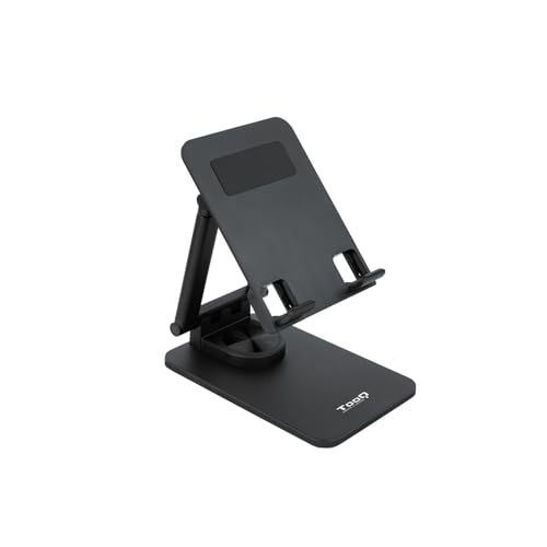 Tooq Ph-Hermes-Halley - Supporto Da Tavolo Regolabile Per Smartphone O Tablet Fino A 12,9”, Pieghevole, Rotazione 360°, Colore Nero