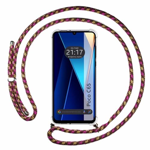 Tumundosmartphone Custodia A Sospensione Trasparente Per Xiaomi Poco C65 Con Cordino Rosa/Oro