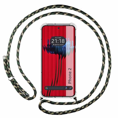 Tumundosmartphone Cover Ciondolo Trasparente Per Nothing Phone 2 5G Con Cordino Verde/Dorato
