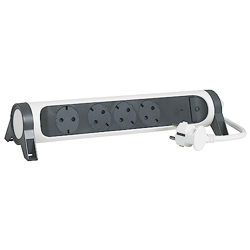 Legrand, Ciabatta Elettrica Girevole, 4 Prese, Presa Multipla, Protezione Da Sovraccarico, Interruttore On/Off Led, Cavo Da 1,5 M, Ultra Bianco/Grigio