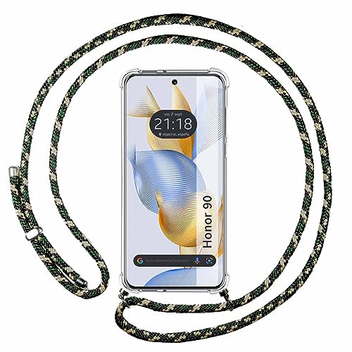Custodia A Sospensione Trasparente Per Huawei Honor 90 5G Con Cordino Verde/Oro