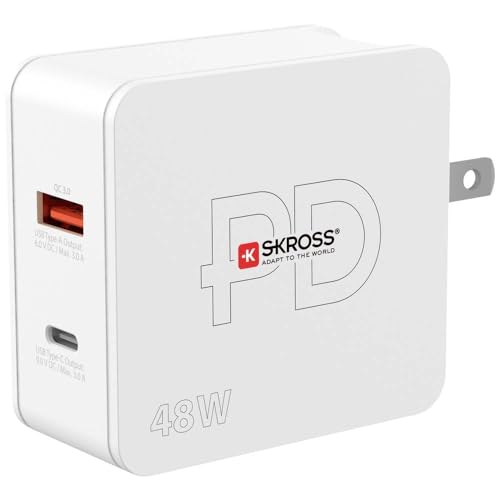 Skross - Usb Wall Charger - Caricabatterie Muro Presa Usa - 1 Presa Usb-C Power Delivery 48W - 1 Presa Usb-A Quick Charge 3.0 18W - Cavo Usb-C 160Cm I