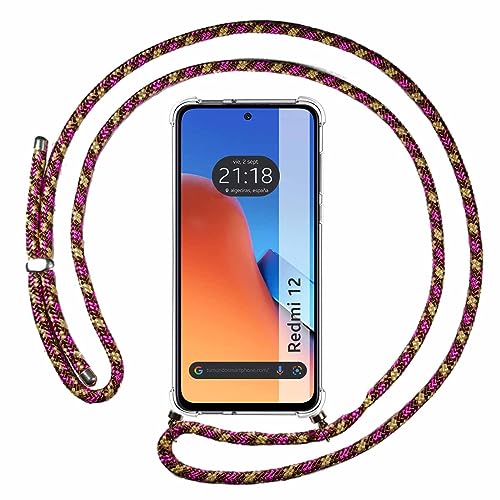 Tumundosmartphone Cover Ciondolo Trasparente Per Xiaomi Redmi 12 Con Cordino Rosa/Dorato