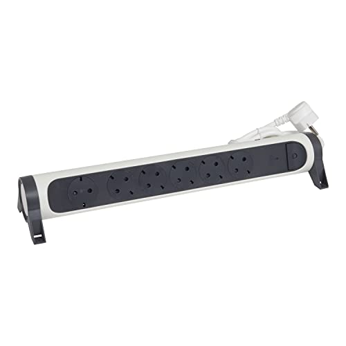Legrand, Ciabatta Elettrica Girevole, 6 Prese, Multipresa, Protezione Da Sovraccarico, Interruttore Led On/Off, Cavo Da 1,5 M, Ultra Bianco/Grigio Scu