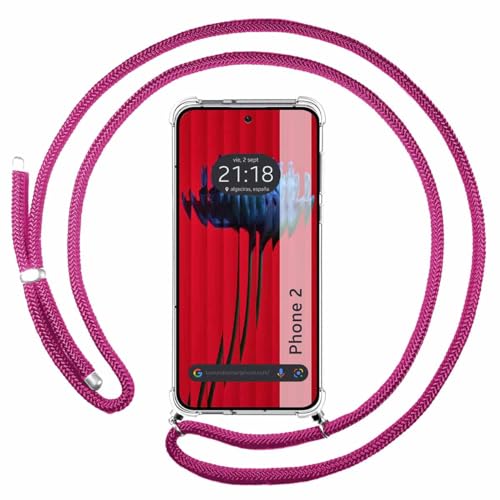 Tumundosmartphone Cover Ciondolo Trasparente Per Nothing Phone 2 5G Con Cordino Rosa Fucsia