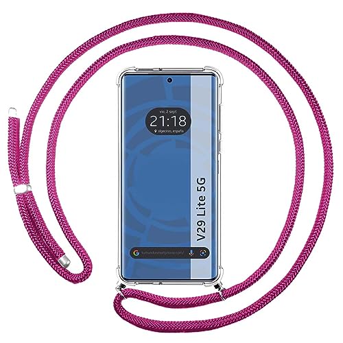 Tumundosmartphone Custodia A Sospensione Trasparente Per Vivo V29 Lite 5G Con Cordone Rosa Fucsia