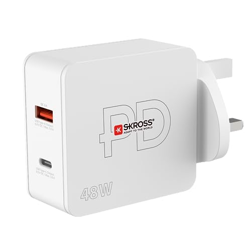 Skross - Multipower 2 Pro+ Uk - Caricabatterie Per Pc, Tablet, Smarthone Con Ricarica Rapida 48 W - Caricatore Con 2 Dispositivi Usb (1 Usb 18W E 1 Us