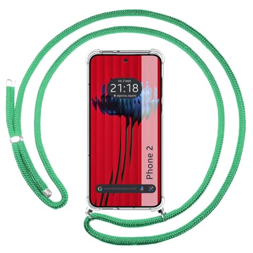 Tumundosmartphone Cover Ciondolo Trasparente Per Nothing Phone 2 5G Con Corda Verde Acqua