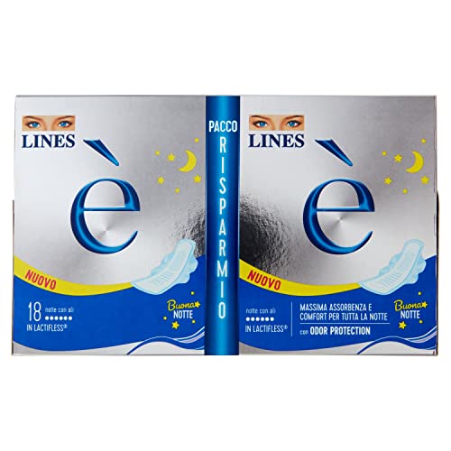 Lines È Notte Con Ali Assorbenti In Lactifless, Pacco Scorta, Confezione Da 18 Pezzi