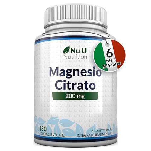 Magnesio Citrato 200Mg | 180 Compresse | Scorta Di Compresse Di Magnesio Per 6 Mesi | Integratori Alimentari Nu U Nutrition