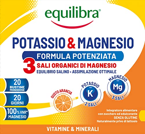 Equilibra Integratori Alimentari, Potassio E Magnesio 3 Formula Potenziata, Integratore Magnesio E Potassio Per Reintegro Sali Minerali, Gusto Arancia