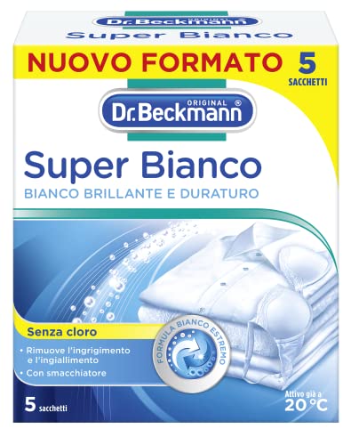 Dr. Beckmann Super Bianco | Rimuove L'Ingrigimento | Combatte L'Ingiallimento | Rende La Biancheria Bianca Più Bianca | 5 X 40 G