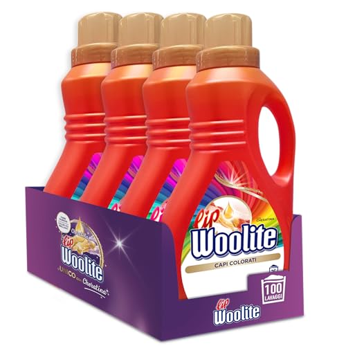 Lip Woolite Detersivo Lavatrice Capi Colorati 25 Lavaggi, 4 Confezioni Da 1500 Ml Di Detersivo Lavatrice Liquido Capi Colorati Con Cheratina