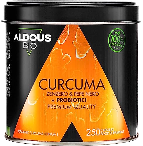 Curcuma Capsule Bio + Probiotici + Zenzero E Pepe Nero | 1460 Mg | 250 Capsule Per +4 Mesi | Curcuma E Piperina Plus Alto Dosaggio - Antinfiammatorio