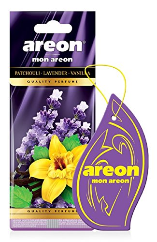 Areon Mon 21424 Profumo Auto Patchouli Lavanda Vaniglia Deodorante Fiore Originale Da Appendere Viola Pendente Specchietto Retrovisore Cartoni 2D Casa