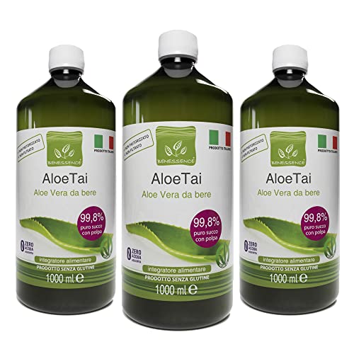 Benessence - Succo E Polpa Di Aloe Vera Liquido Da Bere Non Pastorizzato E Non Filtrato Da Bere - 3L,Stimola Le Funzioni Depurative Dell'Organismo, Fa