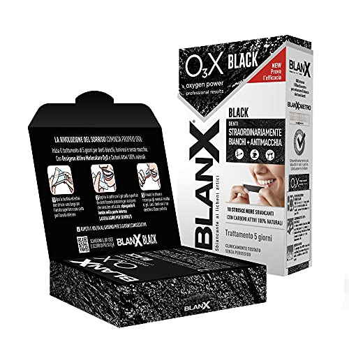 Blanx, 10 Strisce Per Lo Sbiancamento Dei Denti E Antimacchia Ox3 Black, Con Carboni Attivi 100% Naturali, Denti Straordinariamente Bianchi, Luminosi