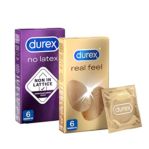Kit Durex Preservativi Senza Lattice (56 Mm), Durex No Latex 6 Profilattici E Durex Real Feel 6 Profilattici, 12 Profilattici