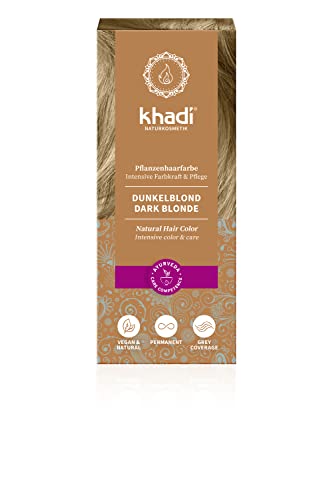 Khadi Biondo Scuro Tinta Naturale Per Capelli, Biondo Scuro Cenere E Opaco, 100% Vegetale, Naturale E Vegano, Cosmetici Naturali Certificati, 100G