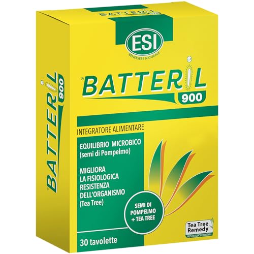 Esi - Batteril 900, Integratore Alimentare Di Tea Tree Oil E Semi Di Pompelmo, Sostiene Il Sistema Immunitario, Favorisce L'Equilibrio Microbico, Senz