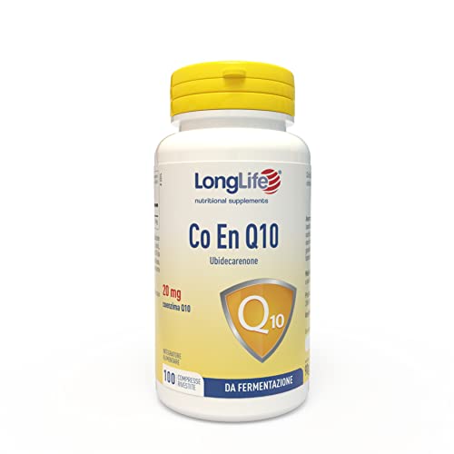 Longlife® Co En Q10 | Coenzima Q10 20 Mg | Ubidecarenone Puro | Antiossidante E Proenergetico | Da Fermentazione Biologica | 100 Compresse | Senza Glu