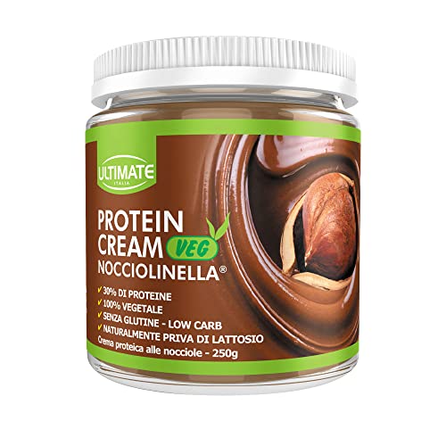 Ultimate Italia - Crema Proteica Al 30% Spalmabile, Senza Zuccheri - 250G - Gusto Nocciola - Senza Lattosio E Glutine - 100% Vegetale - Poche Calorie,
