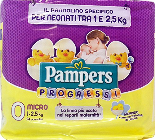 6 X Pampers Pannol.B.Progres.Micro Taglia '0' 1-2,5 Kg 24 Pz