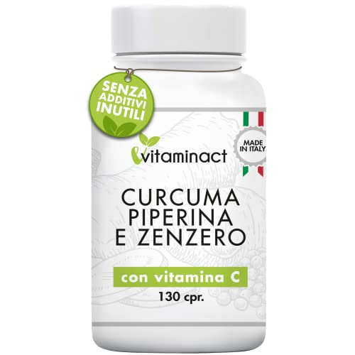 Curcuma Piperina Plus Zenzero Vitamina C-130 Cpr-Altissimo Dosaggio Naturale Di Estratto Curcuma 1280,00Mg-Curcumina 200,00Mg-Piperina 10,00Mg-Potente