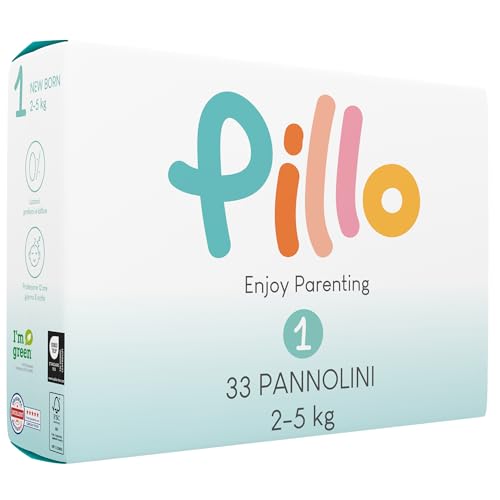 Pillo Pannolini Taglia 1 - Confezione Da 33 Pannolini Taglia 1 - New Born (2-5 Kg), Pannolini Neonato 0-3 Mesi - Pacco Singolo