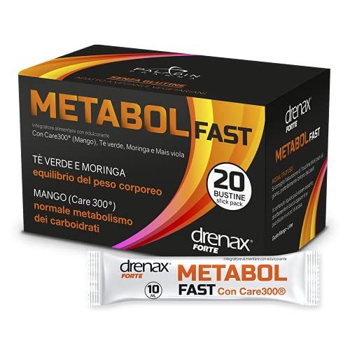 Drenax Forte - Metabol Fast Integratore Alimentare, Per Addome, Pancia E Glutei Senza Glutine Adatto A Vegani E Vegetariani Senza Zuccheri Aggiunti 20