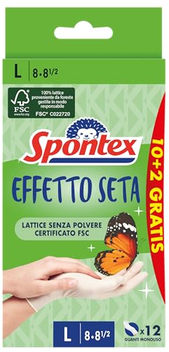Spontex Guanti Monouso Effetto Seta 10+2, Lattice Naturale, Senza Polvere, Taglia L