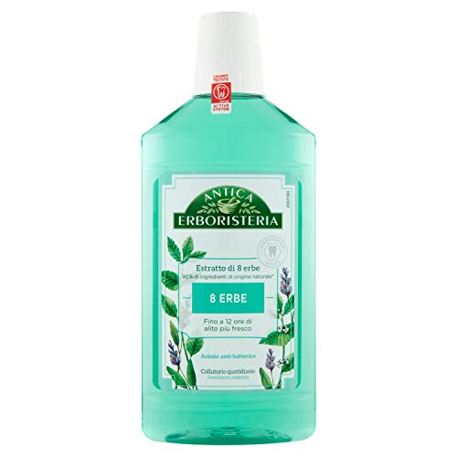 Antica Erboristeria, Collutorio 8 Erbe, Collutorio Quotidiano Per L'Igiene Orale, Azione Antibatterica, Freschezza Intensa, 12 Ore Di Alito Fresco, 6