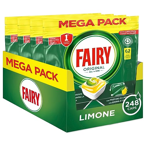 Fairy Detersivo Pastiglie Lavastoviglie, Brillantante, 248 Capsule, Original Limone, Pulente Al Primo Lavaggio, Efficace Sul Grasso Incrostato Con Azi
